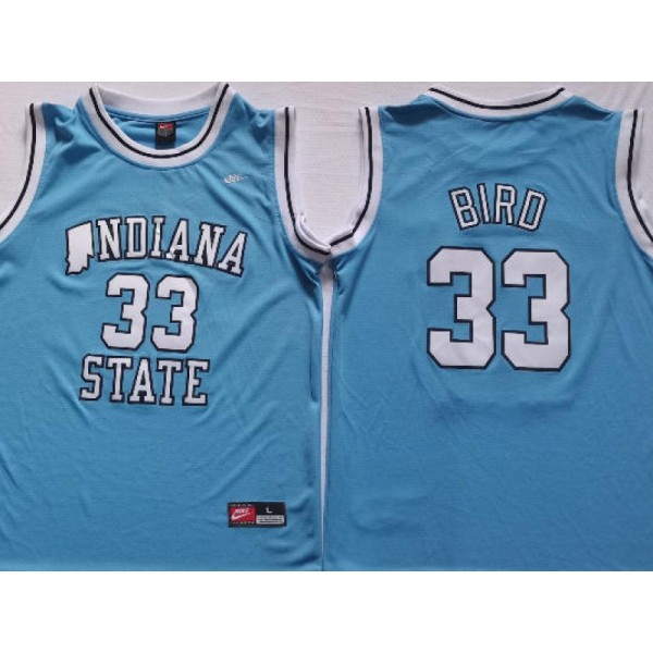 NCAA Indiana State Sycamores #33 Larry Bird Light Blue College Basketball Jersey