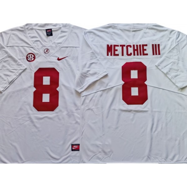 Alabama Crimson Tide #8 JOHN METCHIE III White Football Jersey