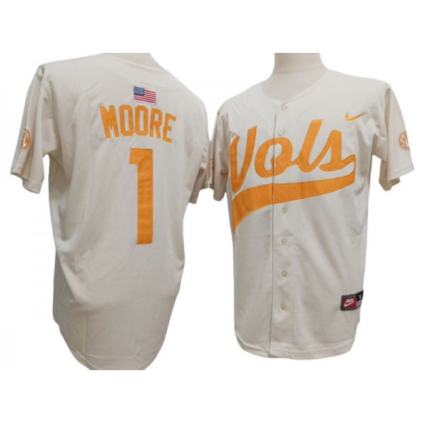 Tennessee Volunteers #1 Christian Moore Cream Baseball Jersey