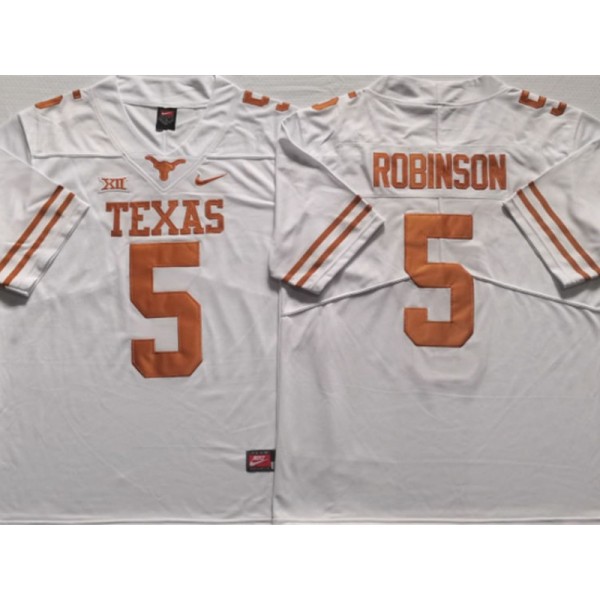 NCAA Texas Longhorns #5 Bijan Robinson White College Football Jersey