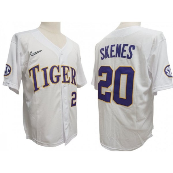 LSU Tigers #20 Paul Skenes White Baseball Jersey