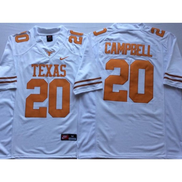 NCAA Texas Longhorns #20 Earl Campbell White College Football Jersey