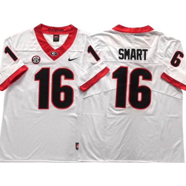 NCAA Georgia Bulldogs #16 Kirby Smart White College Football Jersey