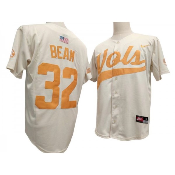 Tennessee Volunteers #32 Drew Beam Cream Baseball Jersey