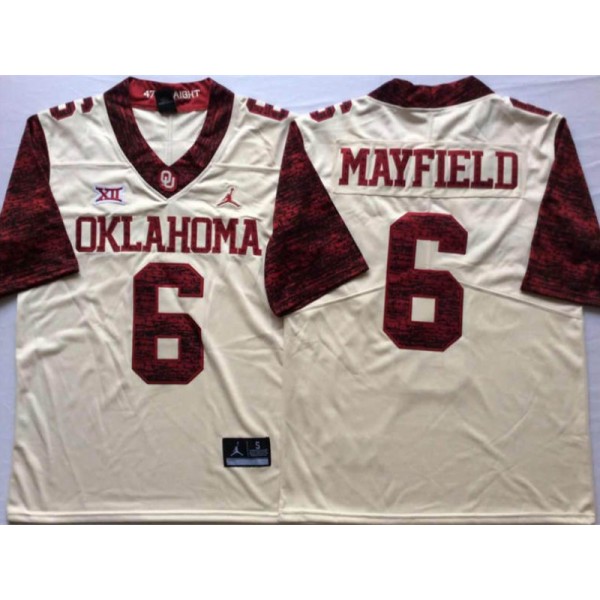 NCAA Oklahoma Sooners #6 Baker Mayfield Cream College Football Alternate Jersey