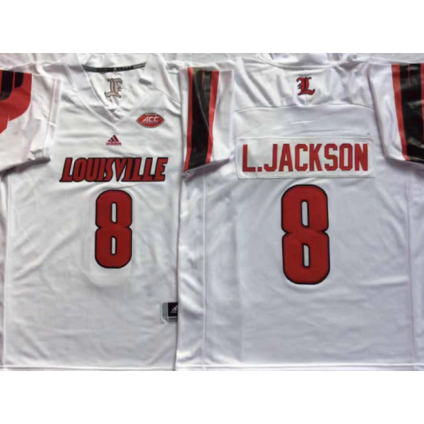 NCAA Louisville Cardinals #8 Lamar Jackson White College Football Jersey