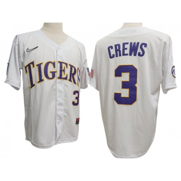 LSU Tigers #3 Dylan Crews White Baseball Jersey