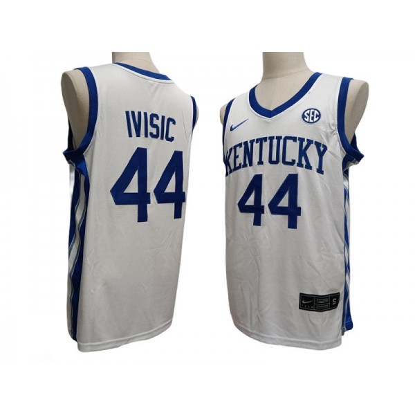 NCAA Kentucky Wildcats #44 Zvonimir Ivisic White College Basketball Jersey