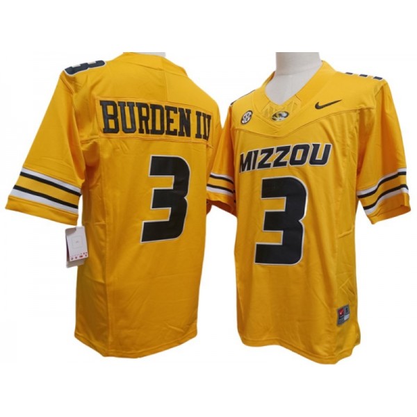 NCAA Missouri Tigers #3 Luther Burden III Gold College Football F.U.S.E. Limited Jersey