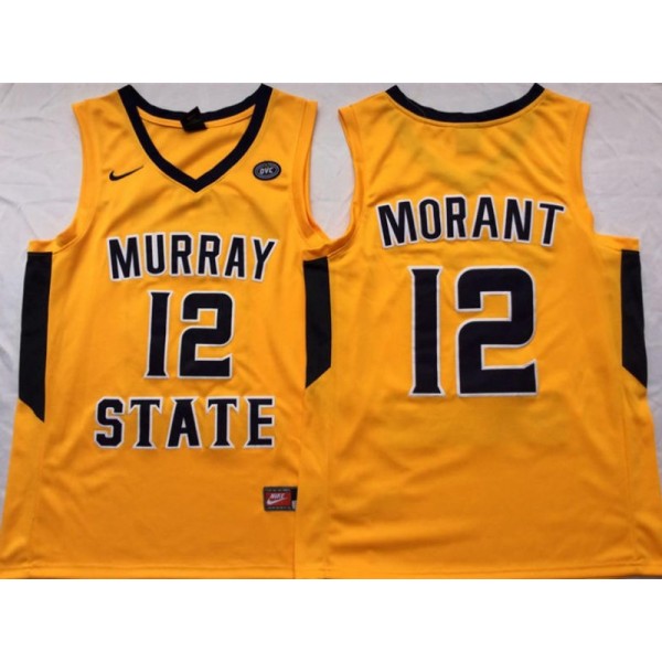 NCAA Murray State Racers #12 Ja Morant Yellow College Basketball Jersey