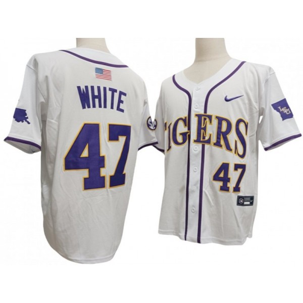 LSU Tigers #47 Tommy White 2024 White Baseball Jersey