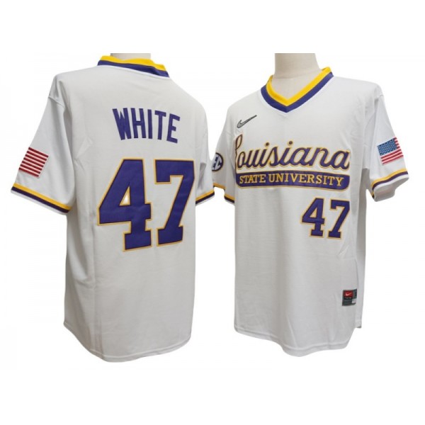 LSU Tigers #47 Tommy White 2024 White Pullover Baseball Jersey