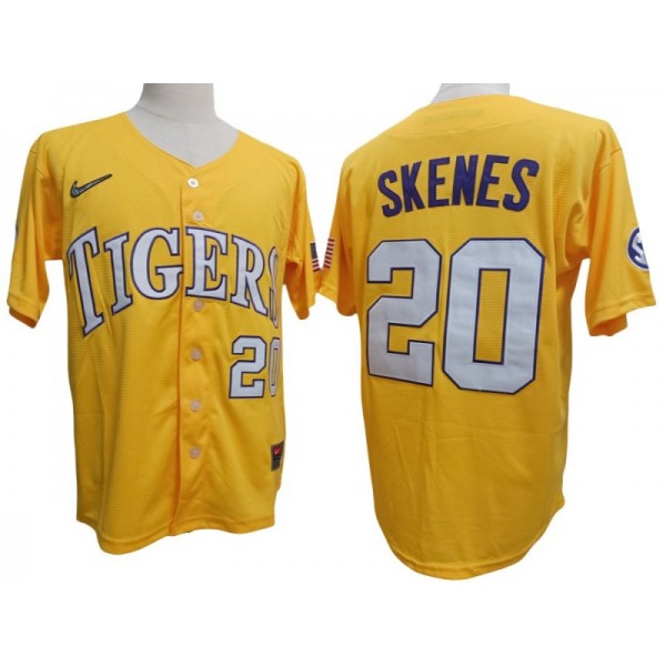 LSU Tigers #20 Paul Skenes Yellow Baseball Jersey