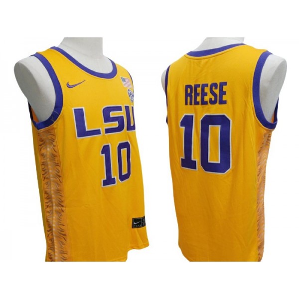 LSU Tigers #10 Angel Reese Yellow Basketball Jersey