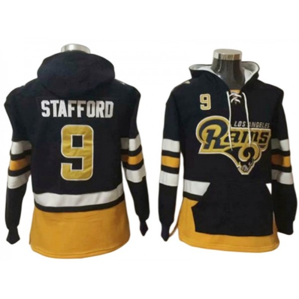 Los Angeles Rams #9 Matthew Stafford Black One Front Pocket Pullover Hoodie Jersey