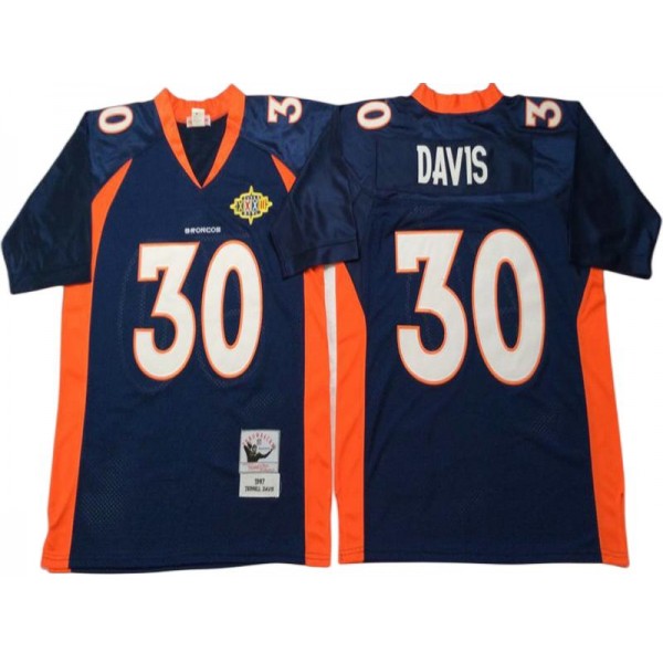 Denver Broncos #30 Terrell Davis 1997 Blue Throwback Jersey