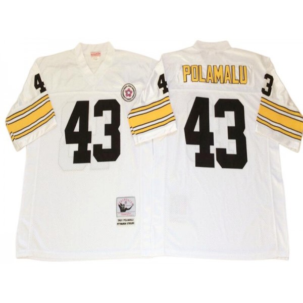 Pittsburgh Steelers #43 Troy Polamalu Throwback White Jersey