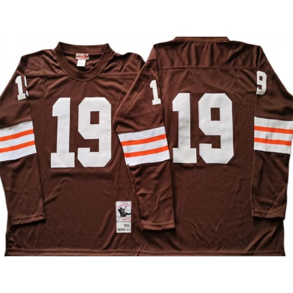 Cleveland Browns #19 Bernie Kosar 1986 Throwback Brown Long Sleeve Jersey