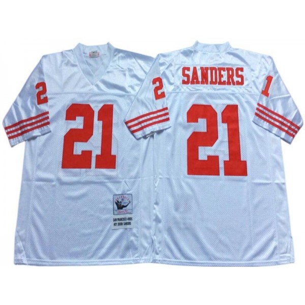 San Francisco 49ers #21 Deion Sanders White 1990 Throwback Jersey