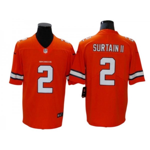 Denver Broncos #2 Pat Surtain II Orange Color Rush Limited Jersey