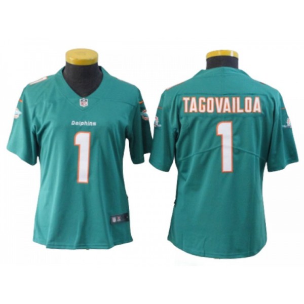 Miami Dolphins #1 Tua Tagovailoa Women's Aqua Vapor Limited Jersey