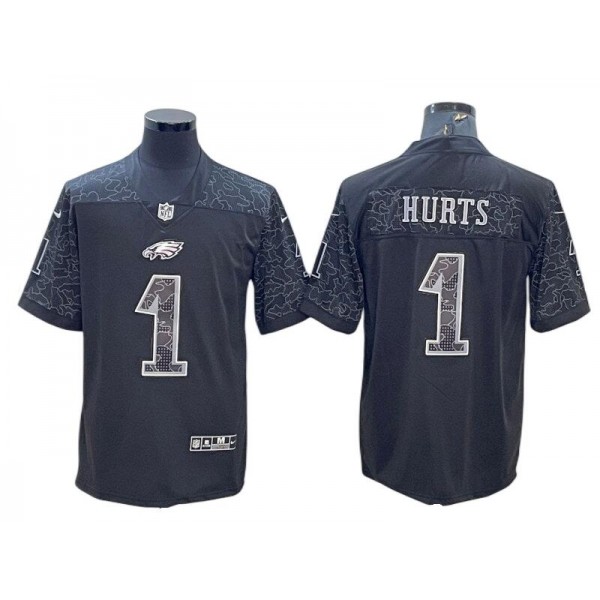 Philadelphia Eagles #1 Jalen Hurts Black RFLCTV Limited Jersey