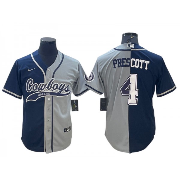 Dallas Cowboys #4 Dak Prescott Navy/Gray Split Baseball Jersey