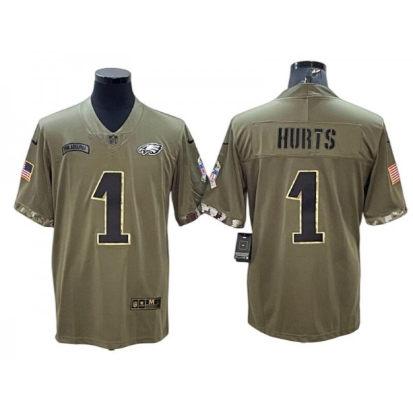 Philadelphia Eagles #1 Jalen Hurts 2022 Olive Salute To Service Limited Jersey