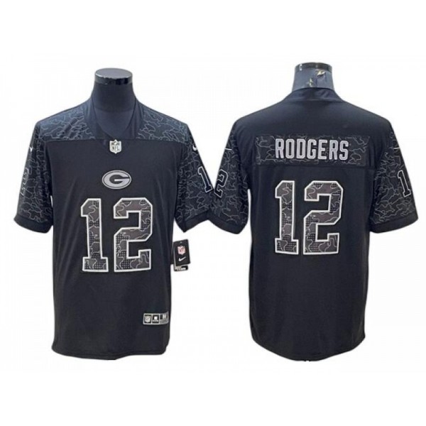 Green Bay Packers #12 Aaron Rodgers Black RFLCTV Limited Jersey