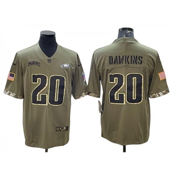 Philadelphia Eagles #20 Brian Dawkins 2022 Olive Salute To Service Limited Jersey