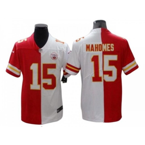 Kansas City Chiefs #15 Patrick Mahomes Red White Split Limited Jersey