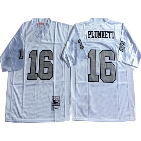 Raiders #16 Jim Plunkett Throwback White/Silver Jersey