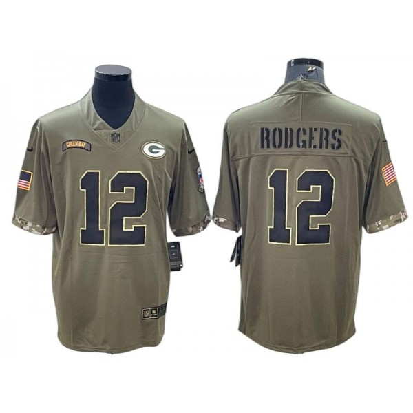 Green Bay Packers #12 Aaron Rodgers Olive 2022 Salute To Service Limited Jersey