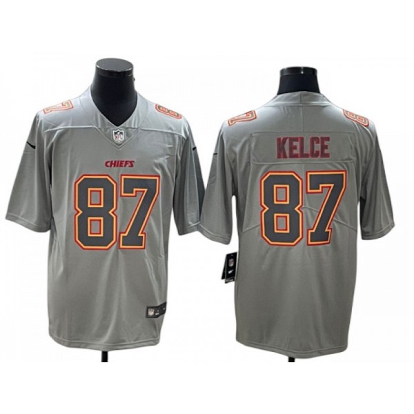 Kansas City Chiefs #87 Travis Kelce Gray Atmosphere Limited Jersey