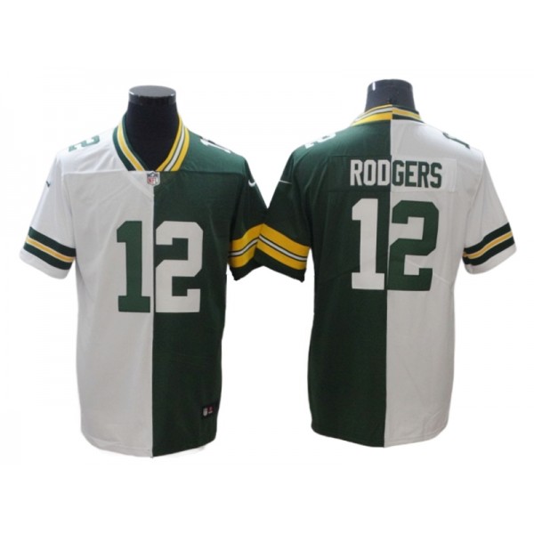 Green Bay Packers #12 Aaron Rodgers Split Green White Limited Jersey