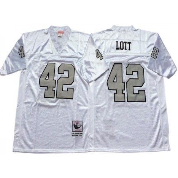 Raiders #42 Ronnie Lott Throwback White/Silver Jersey