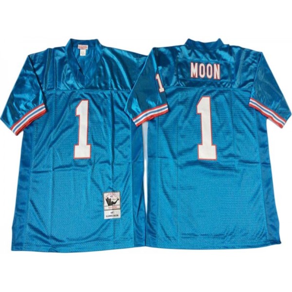 Houston Oilers #1 Warren Moon Light Blue 1993 Throwback Jersey