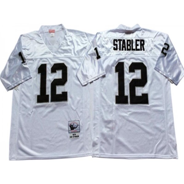 Raiders #12 Ken Stabler Throwback White Jersey