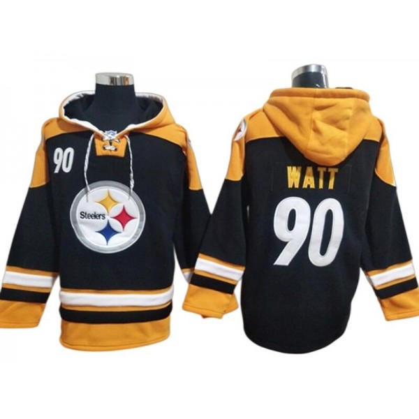 Pittsburgh Steelers #90 T. J. Watt Black Hoodie Jersey