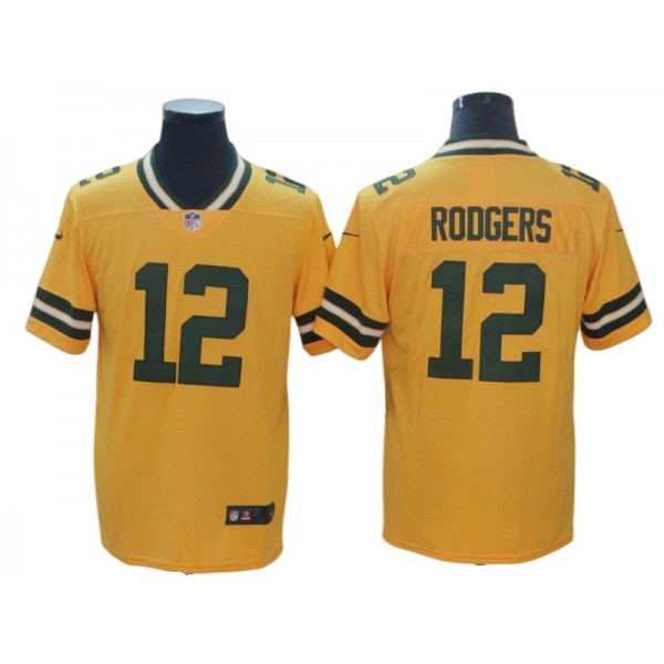 Green Bay Packers #12 Aaron Rodgers Yellow Legend Inverted Jersey