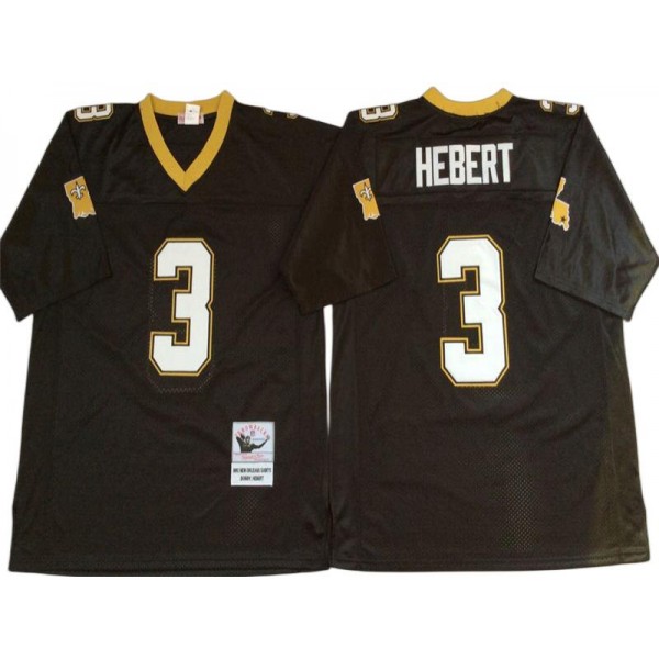 New Orleans Saints #3 Bobby Hebert Throwback Black Jersey