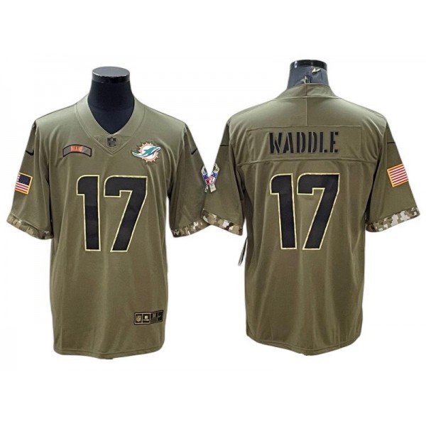 Miami Dolphins #17 Jaylen Waddle Olive 2022 Salute To Service Limited Jersey