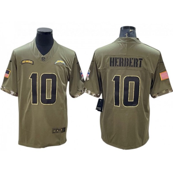 Los Angeles Chargers #10 Justin Herbert 2022 Olive Salute To Service Limited Jersey