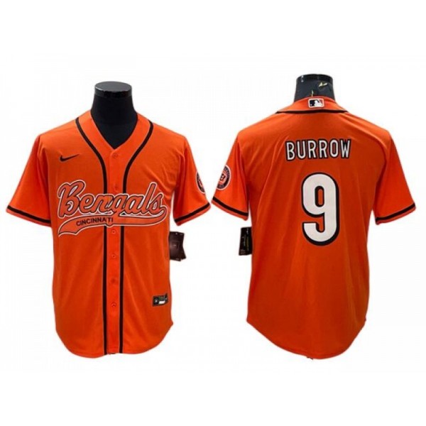 Cincinnati Bengals #9 Joe Burrow Orange Baseball Cool Base Jersey