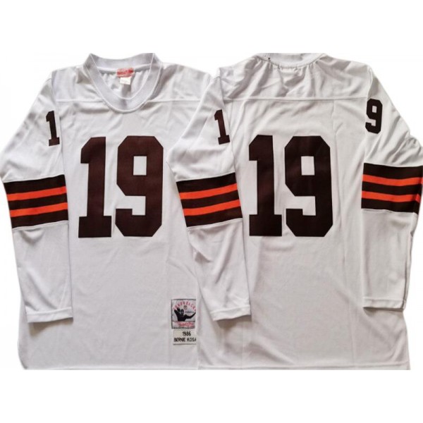 Cleveland Browns #19 Bernie Kosar 1986 Throwback White Long Sleeve Jersey