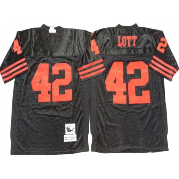 San Francisco 49ers #42 Ronnie Lott Black 1990 Throwback Jersey