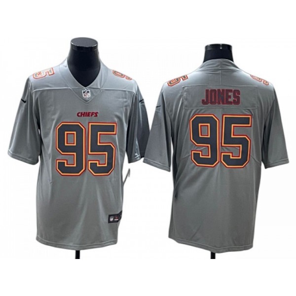 Kansas City Chiefs #95 Chris Jones Gray Atmosphere Limited Jersey