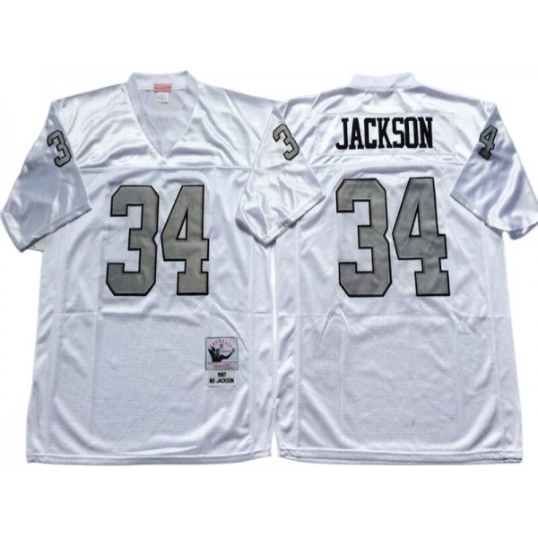 Raiders #34 Bo Jackson Throwback White/Silver Jersey