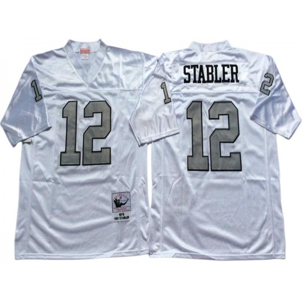 Raiders #12 Ken Stabler Throwback White/Silver Jersey