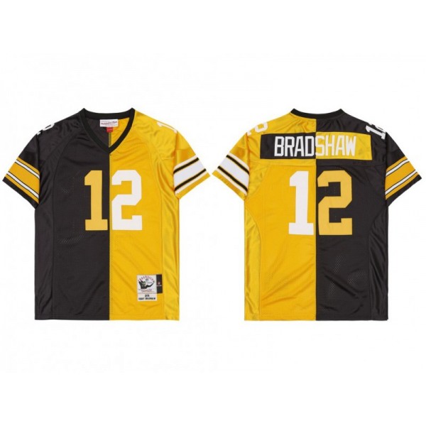 Pittsburgh Steelers #12 Terry Bradshaw Black/Gold 1973 Split Throwback Jersey